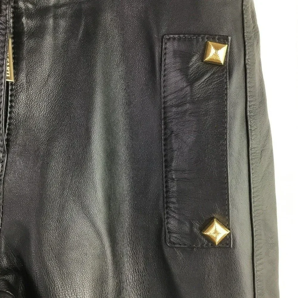Lilly Sarti Lambskin Leather Moto Pants Size 40 Black Gold Designer Brazil - Picture 4 of 11
